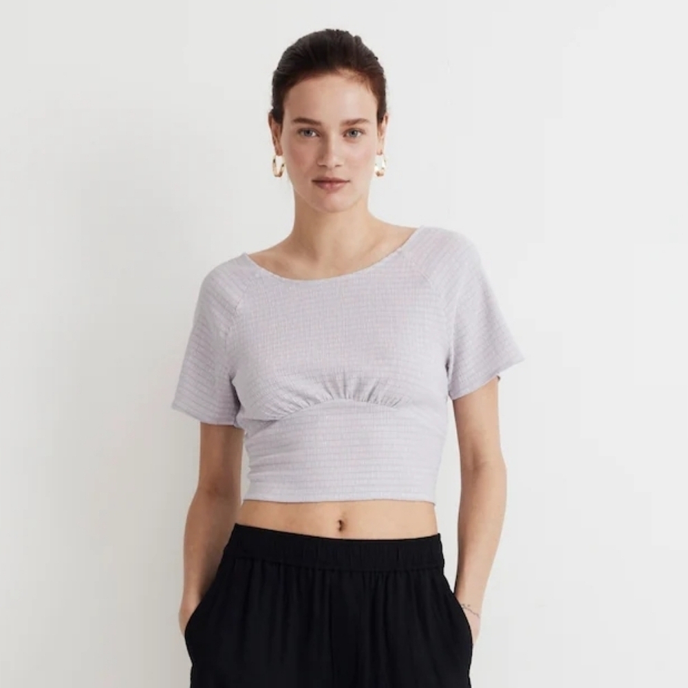 Madewell Shirred Crewneck Crop Top Dusty Lavender Size Medium
